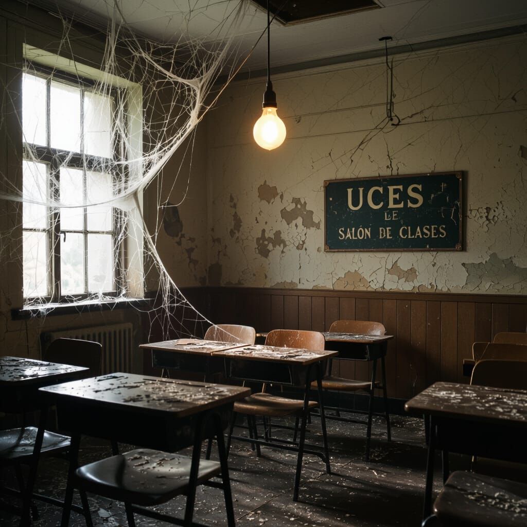 Eerie Haunted University Classroom, Cinematic Film Still