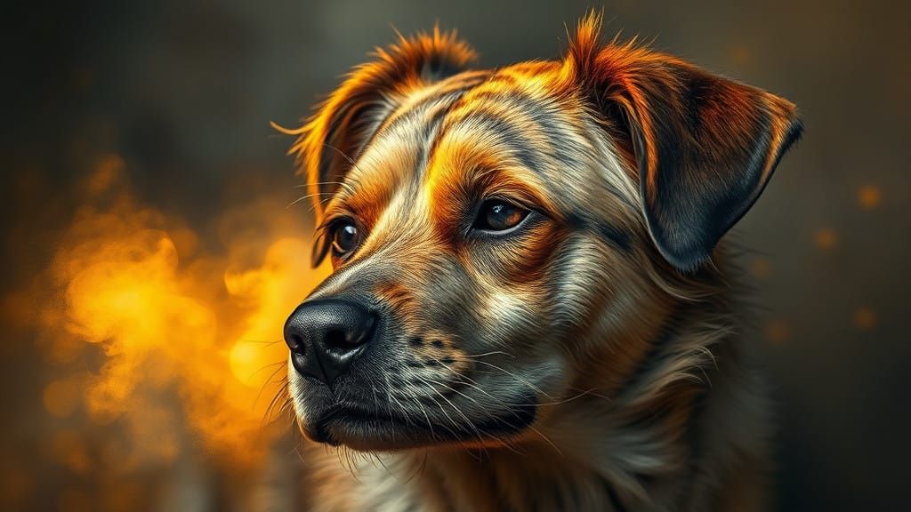 A Weathered Dog Basks in Warm, Golden Light, Inspired by Jam...