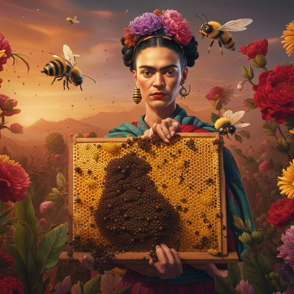 Frida Kahlo as Beekeeper in Detailed Matte Painting