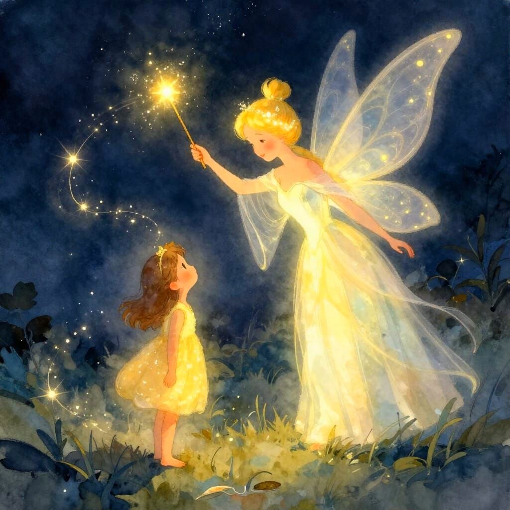Fairy Godmother Grants Wish with Golden Magic
