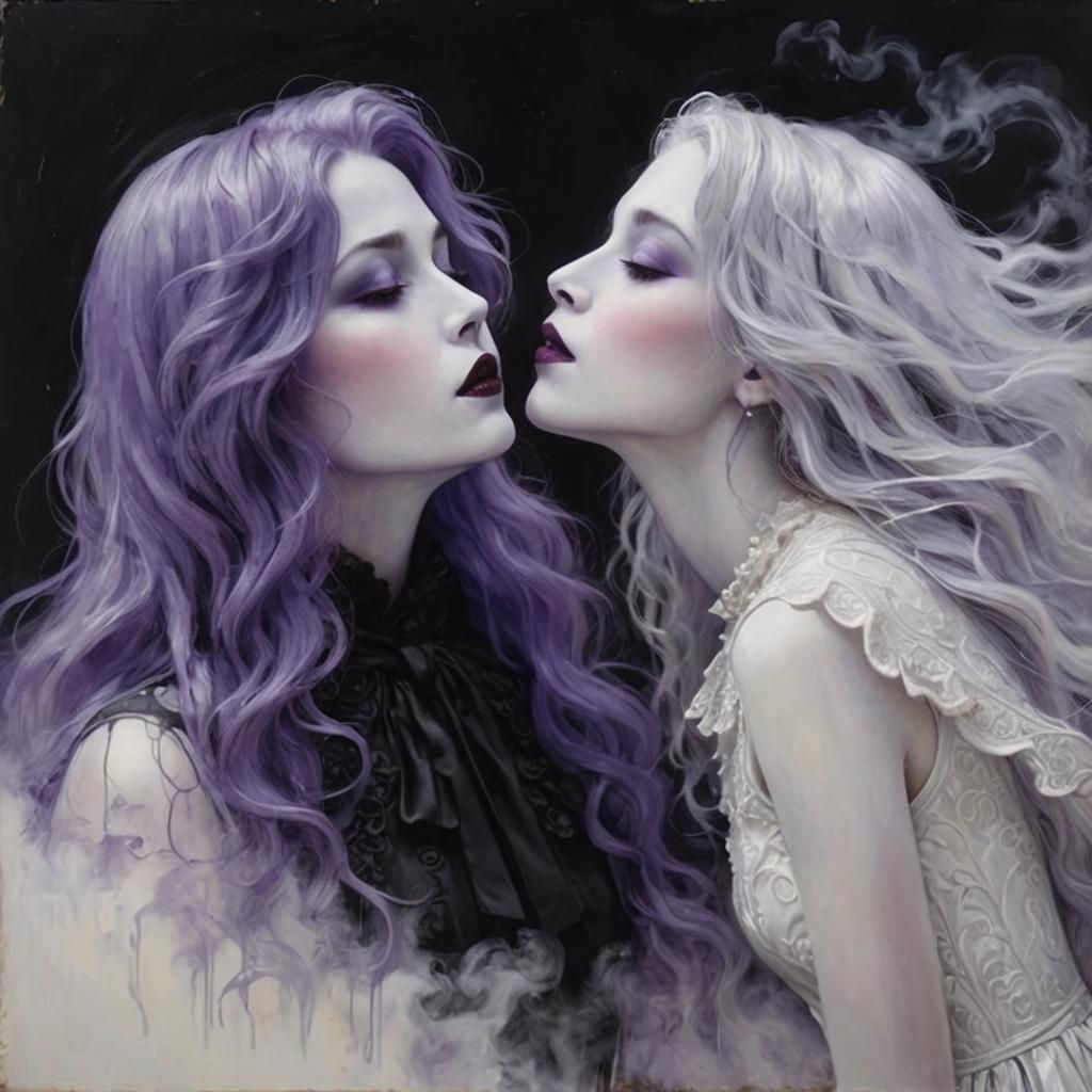 Silent Movie Ghosts in Purple Encaustic Style