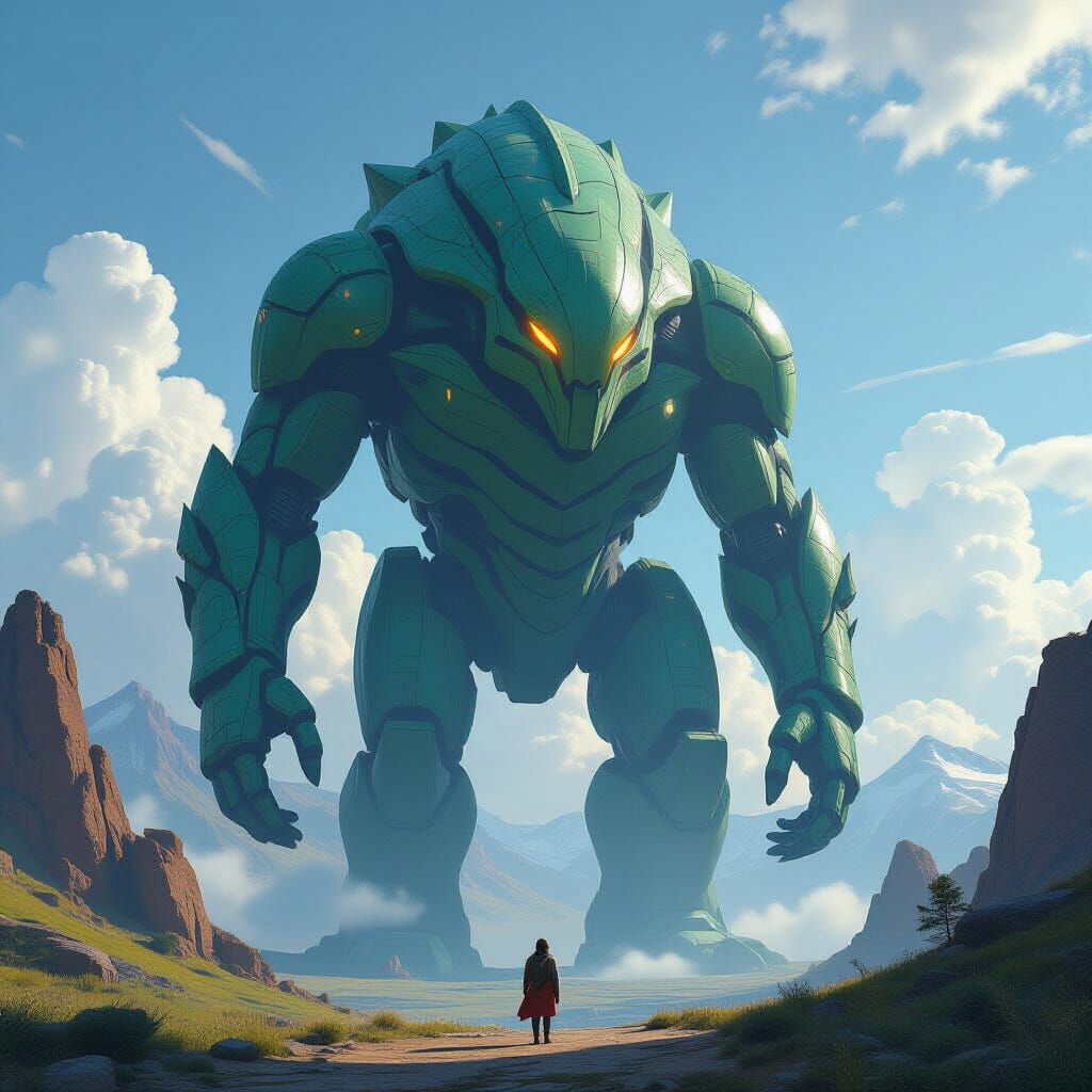 Mystical Giant Creature in Futuristic Realism