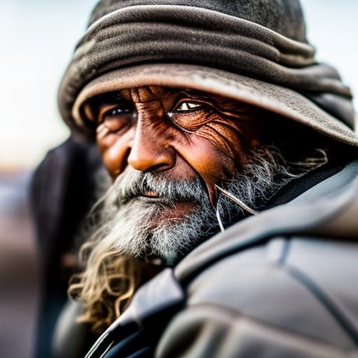 Close-up Photo of Homeless Man and Dog