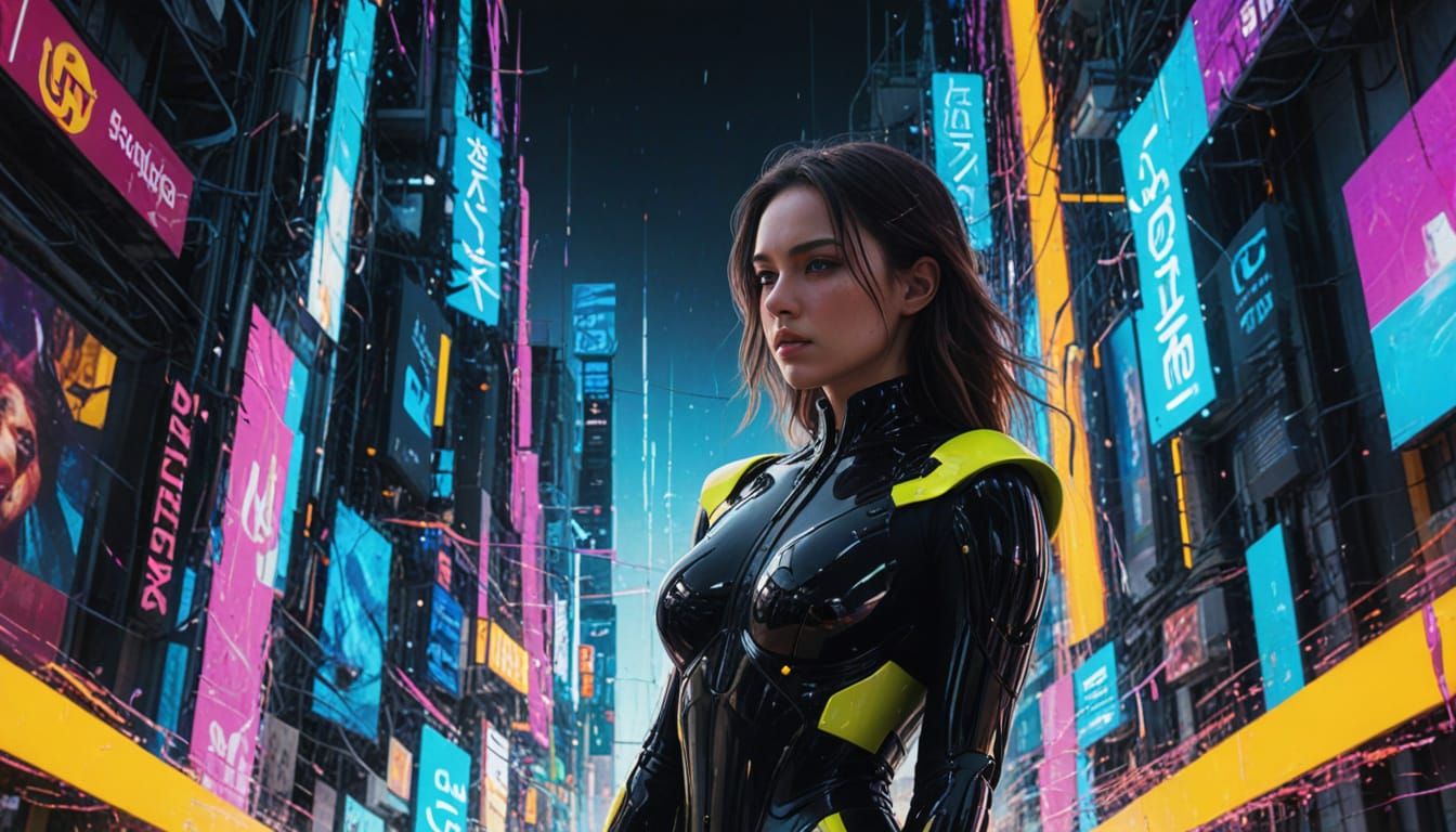 Woman in Fractured Reality with Digital Glitches