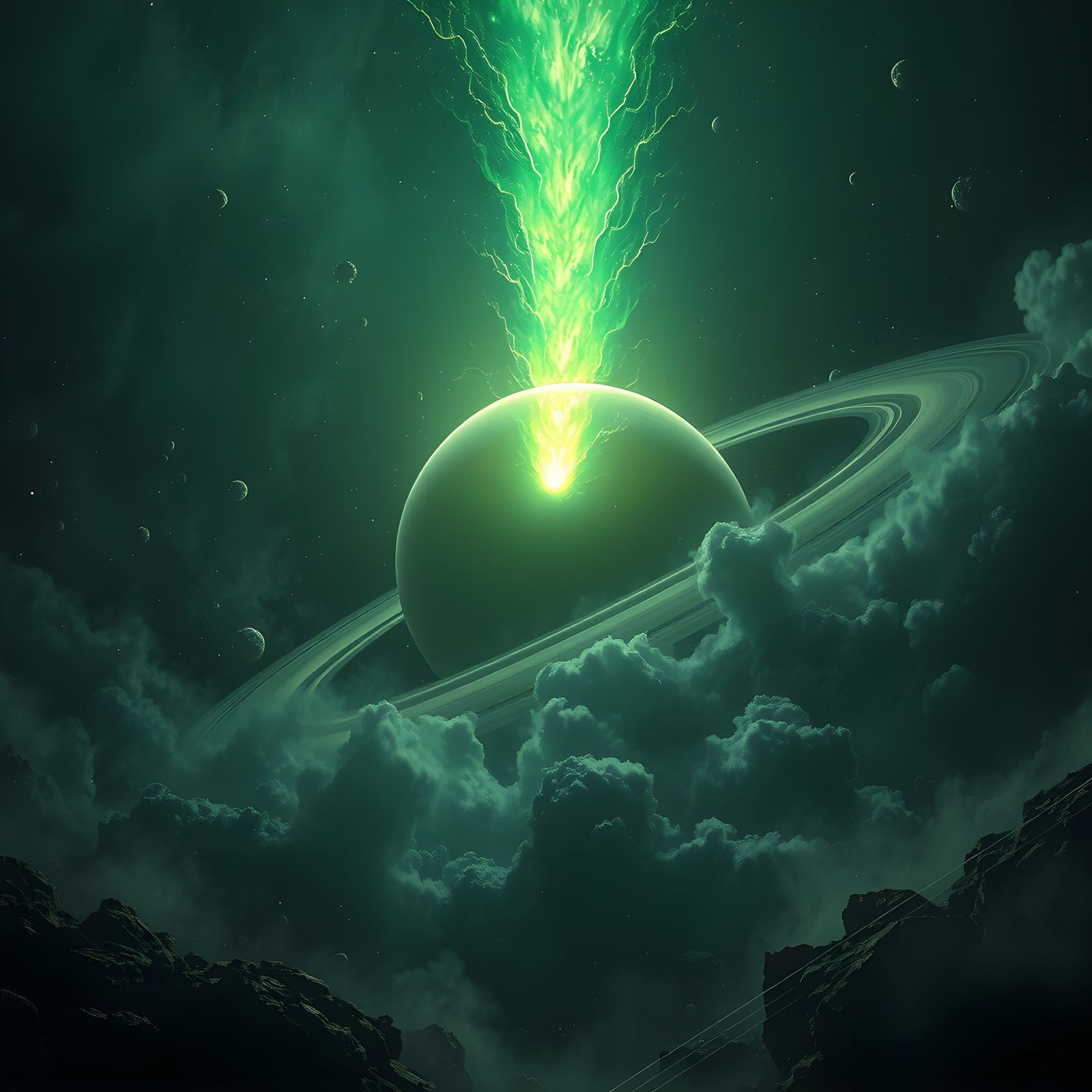 Green Comet Collides with Saturn in Space Storm