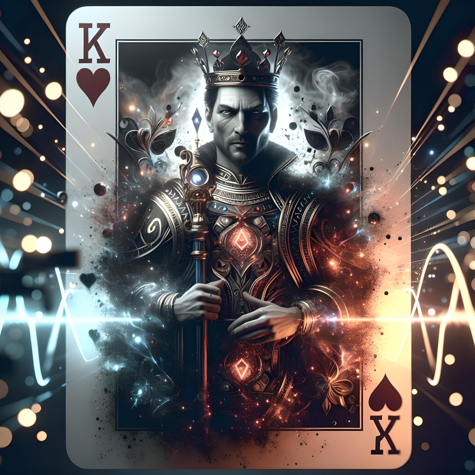 King of Hearts as Necromancer with Dramatic Lighting