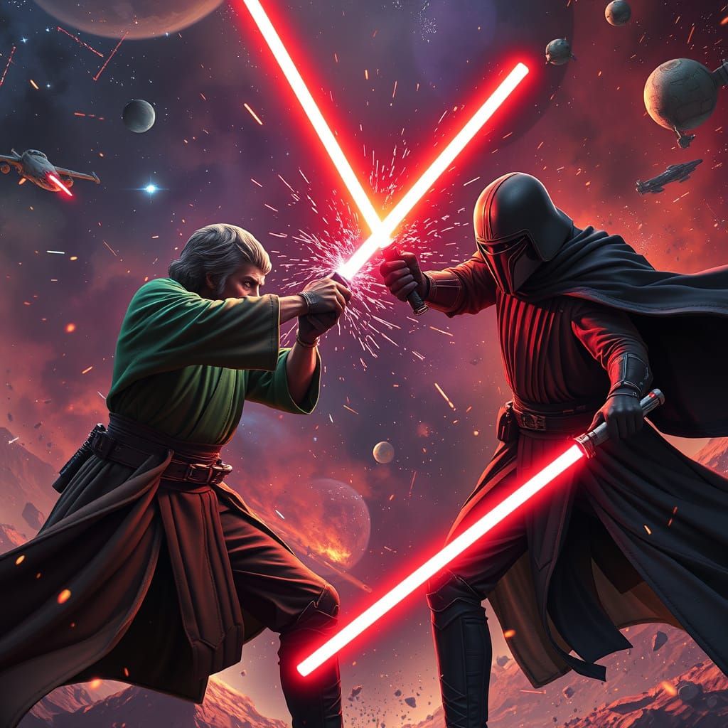 Intense Lightsaber Duel in Photorealistic Style