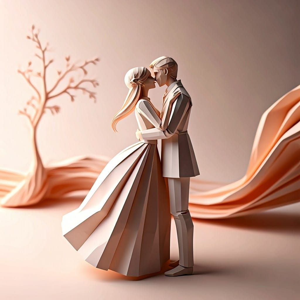 Paper Craft Kiss in 8K Resolution