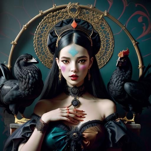 Enigmatic Chicken Ritual in Opulent Noir Style