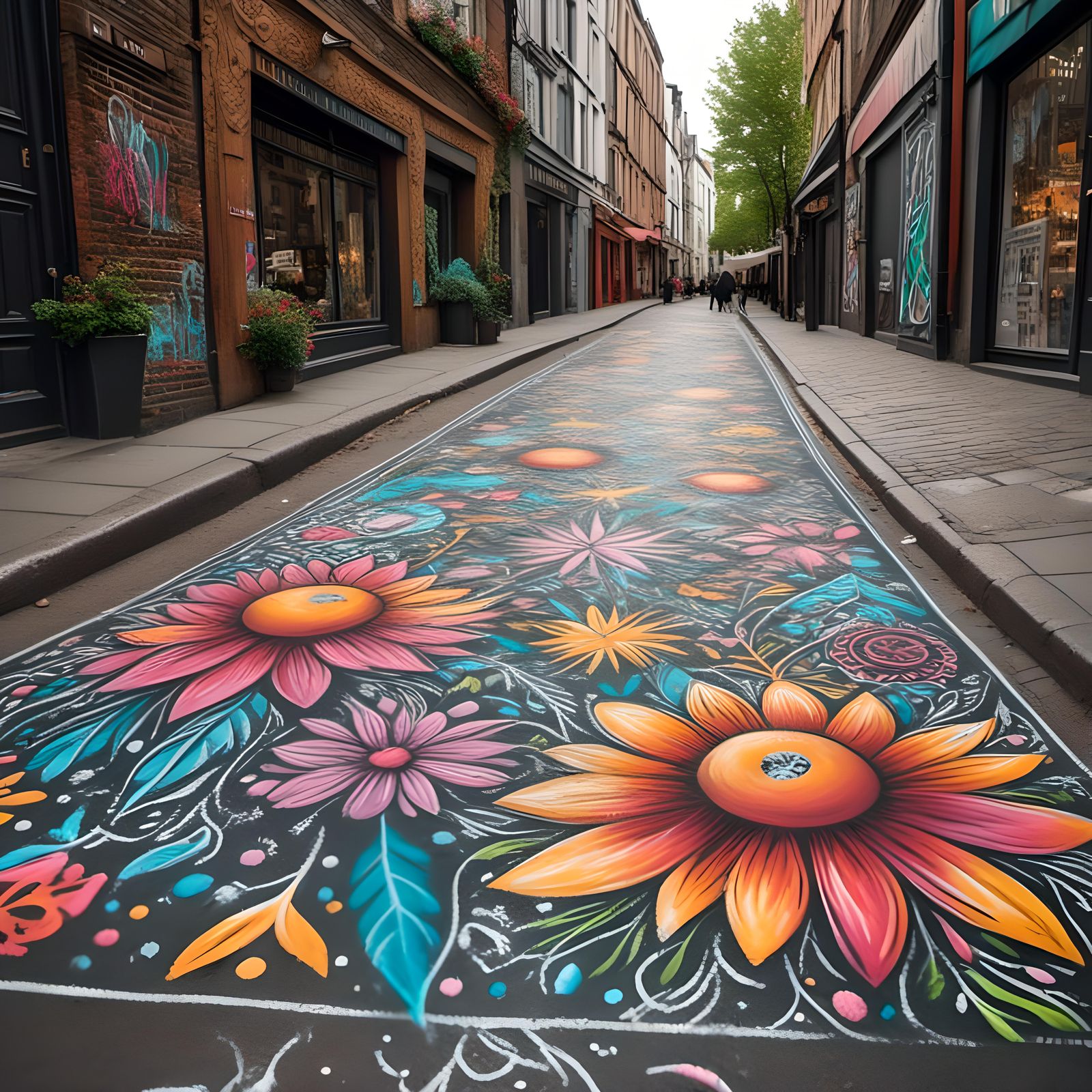 Image of an intricate chalk art street.