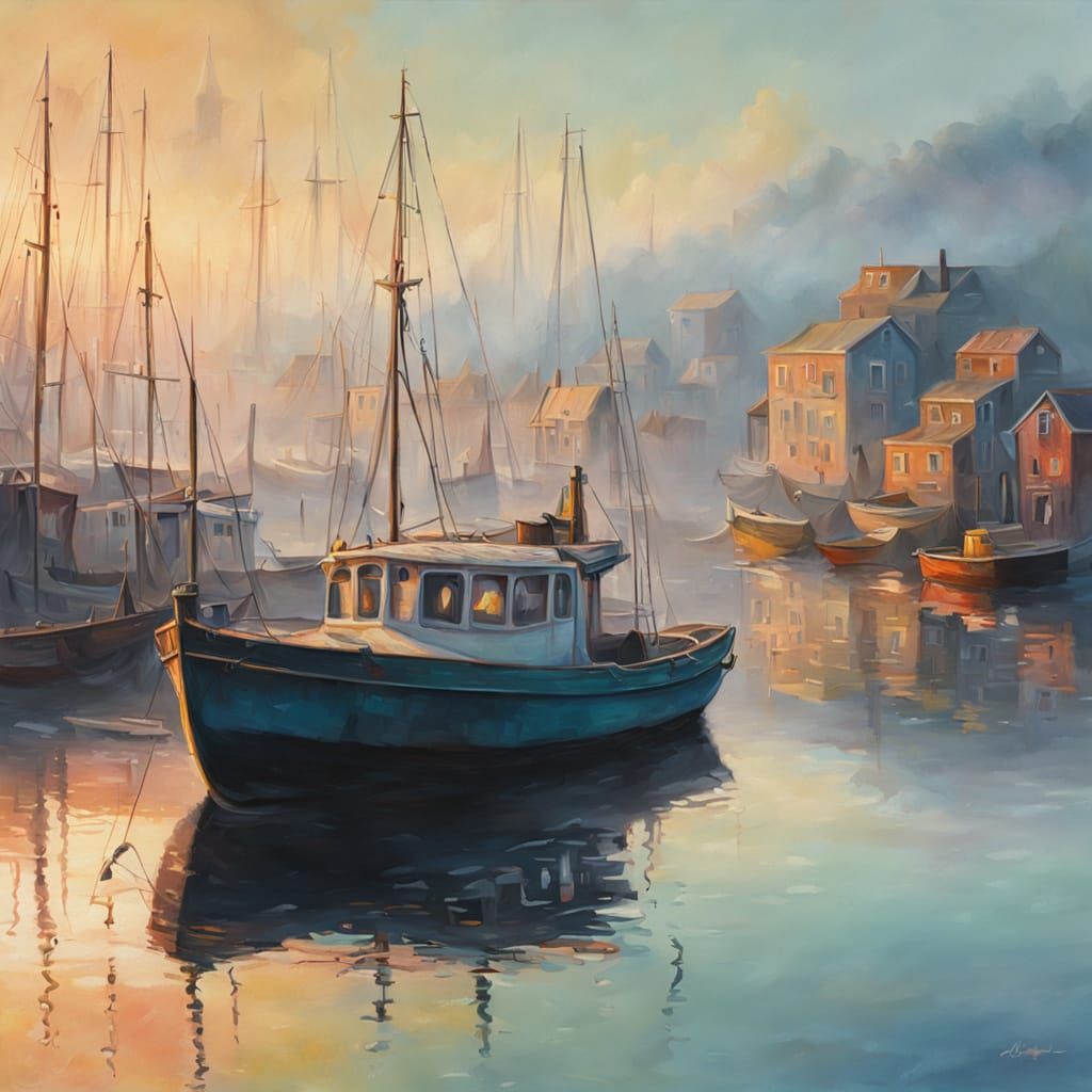 Dreamlike Harbor Scene in Impressionist Style