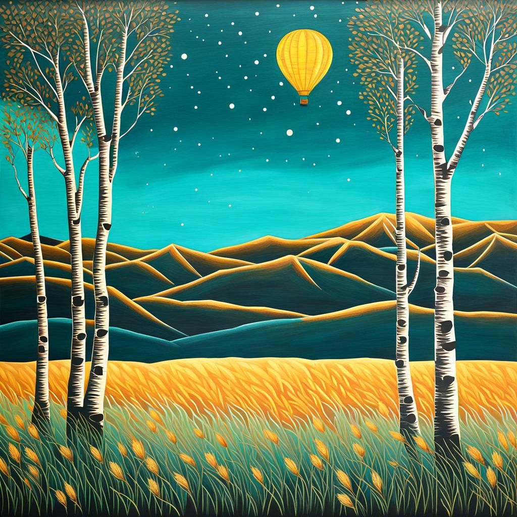 Nighttime Hot Air Balloon Over Golden Valley