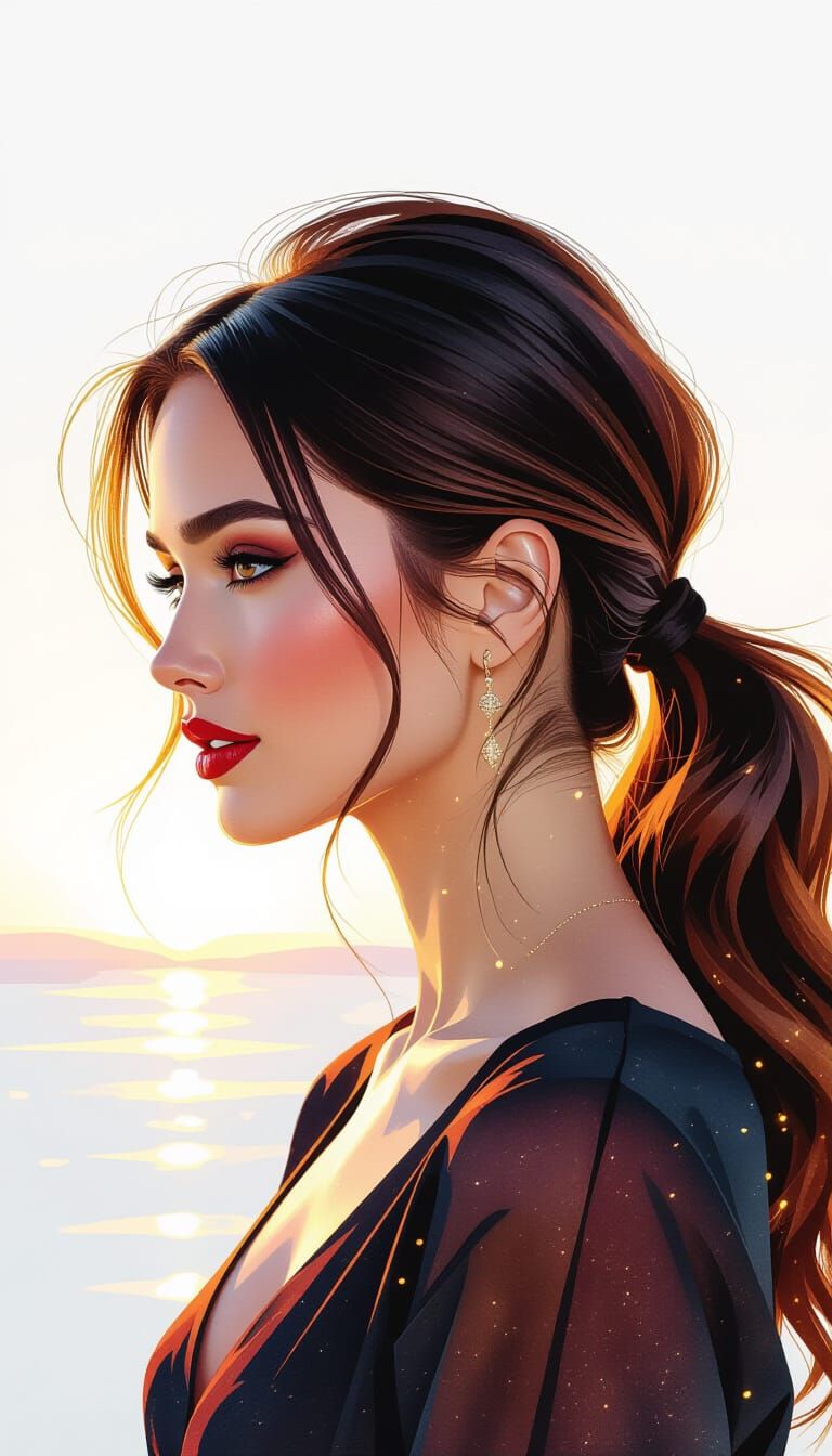 Watercolor Profile of Jessica Alba in Van Gogh Style