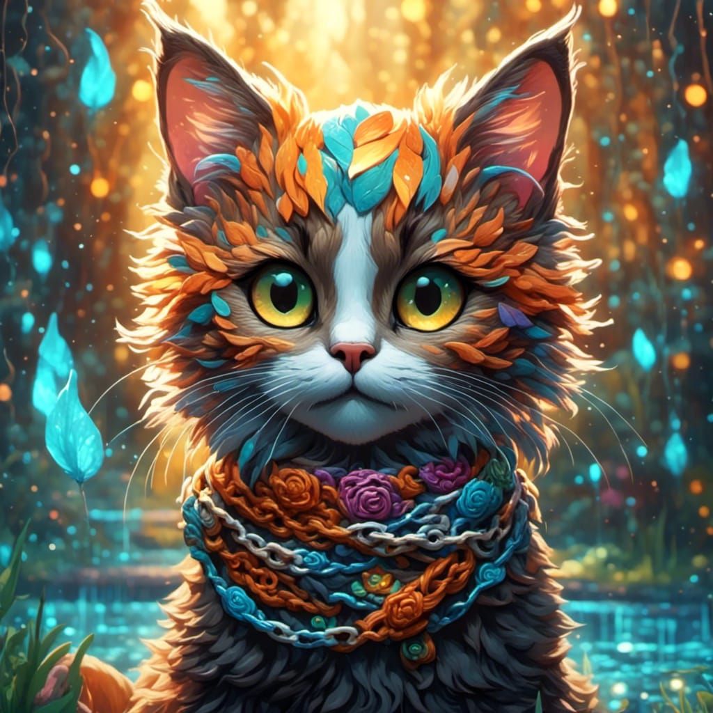 Scarred Cat with Pride Bandanna in Detailed Painting