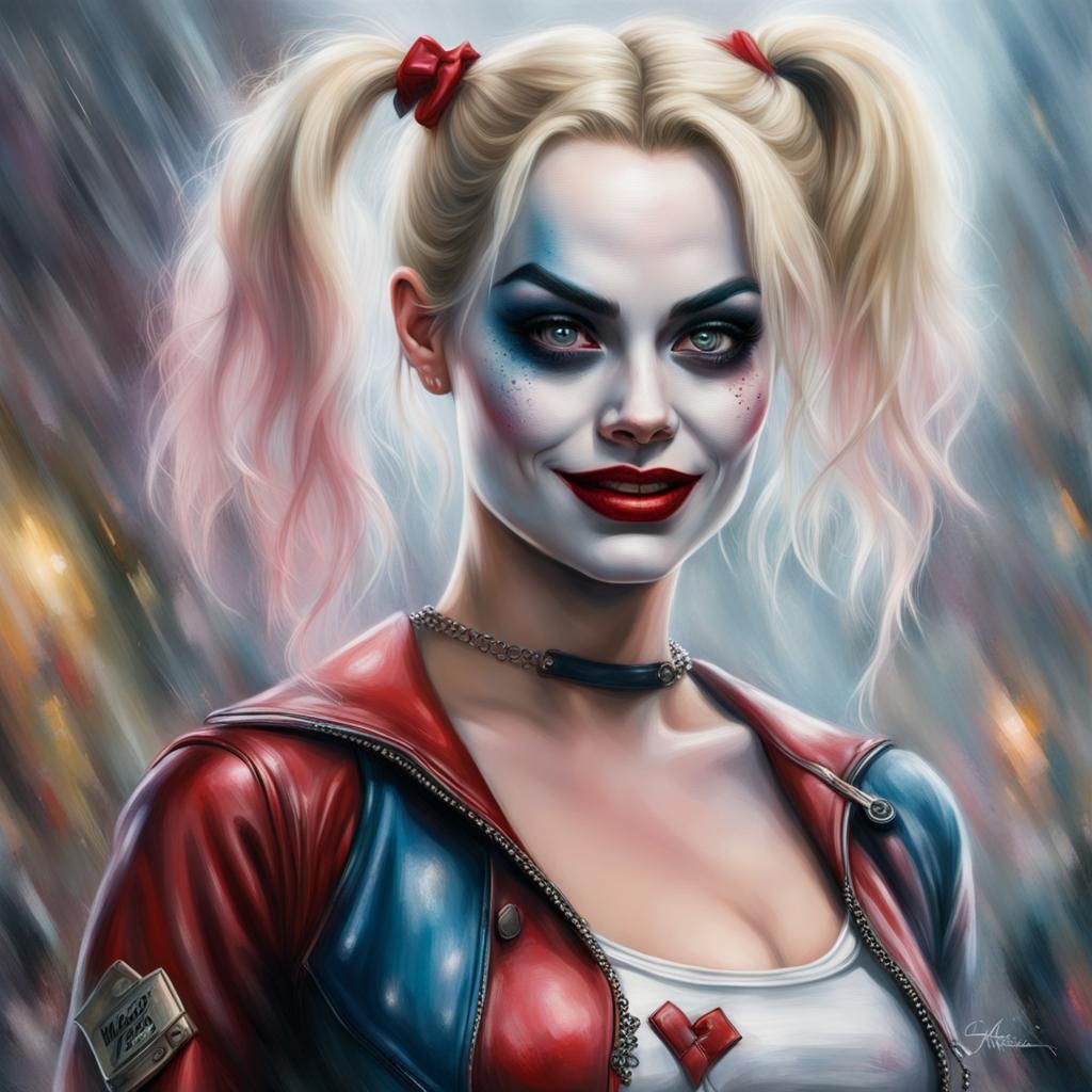 Hyperrealistic Harley Quinn in Ethereal Fantasy Style