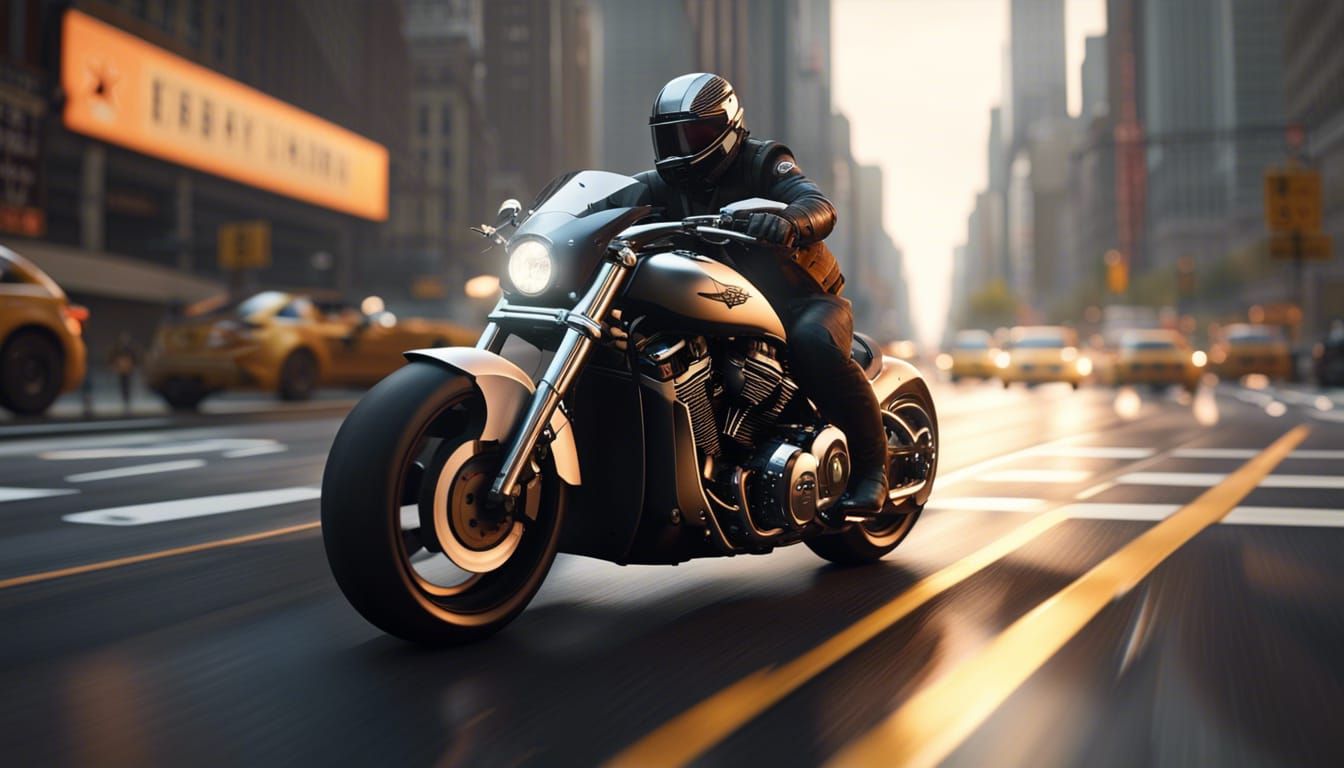 Harley Davidson Speeding Through New York City: 3D Render