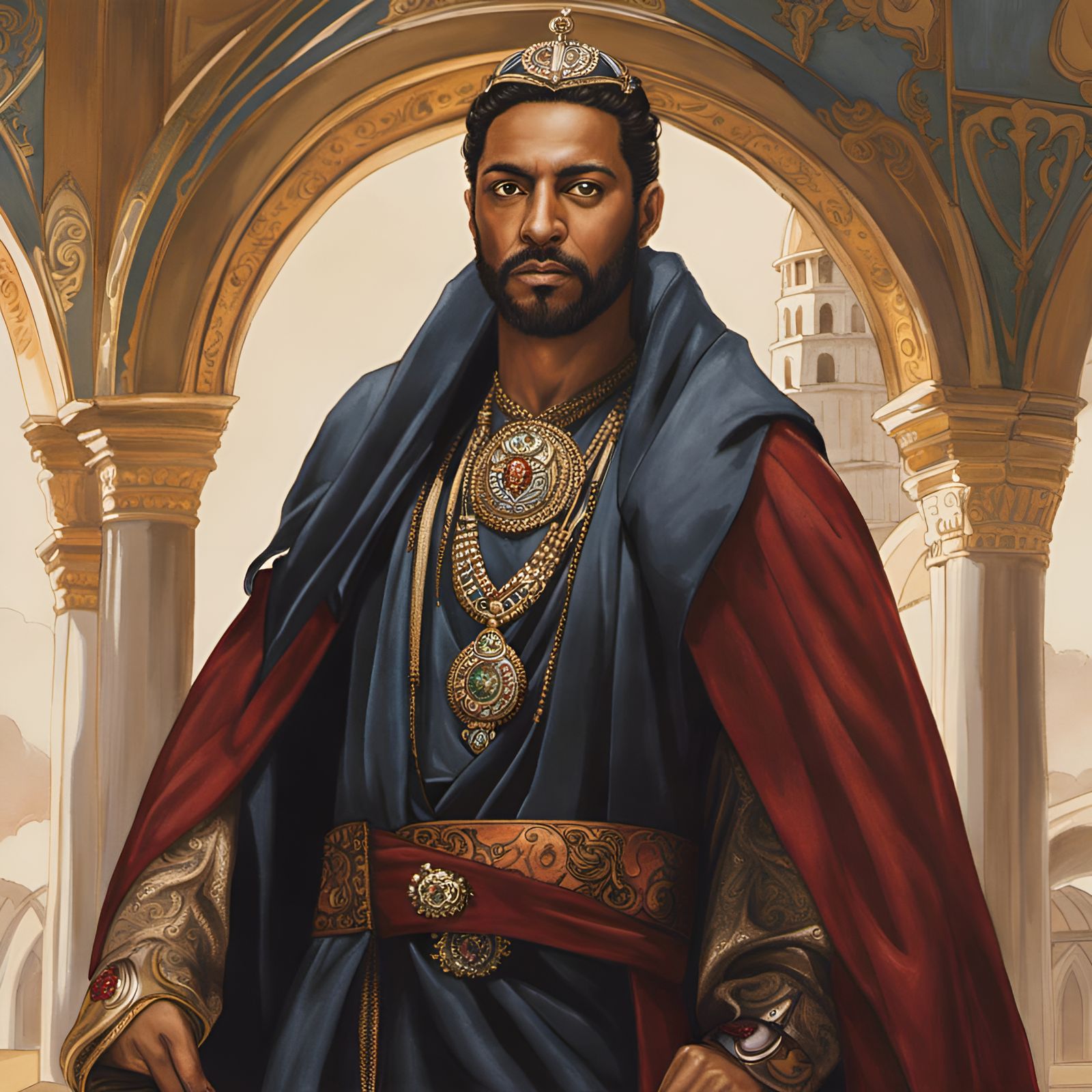 Middle Eastern Man in Silk, Watercolor Painting