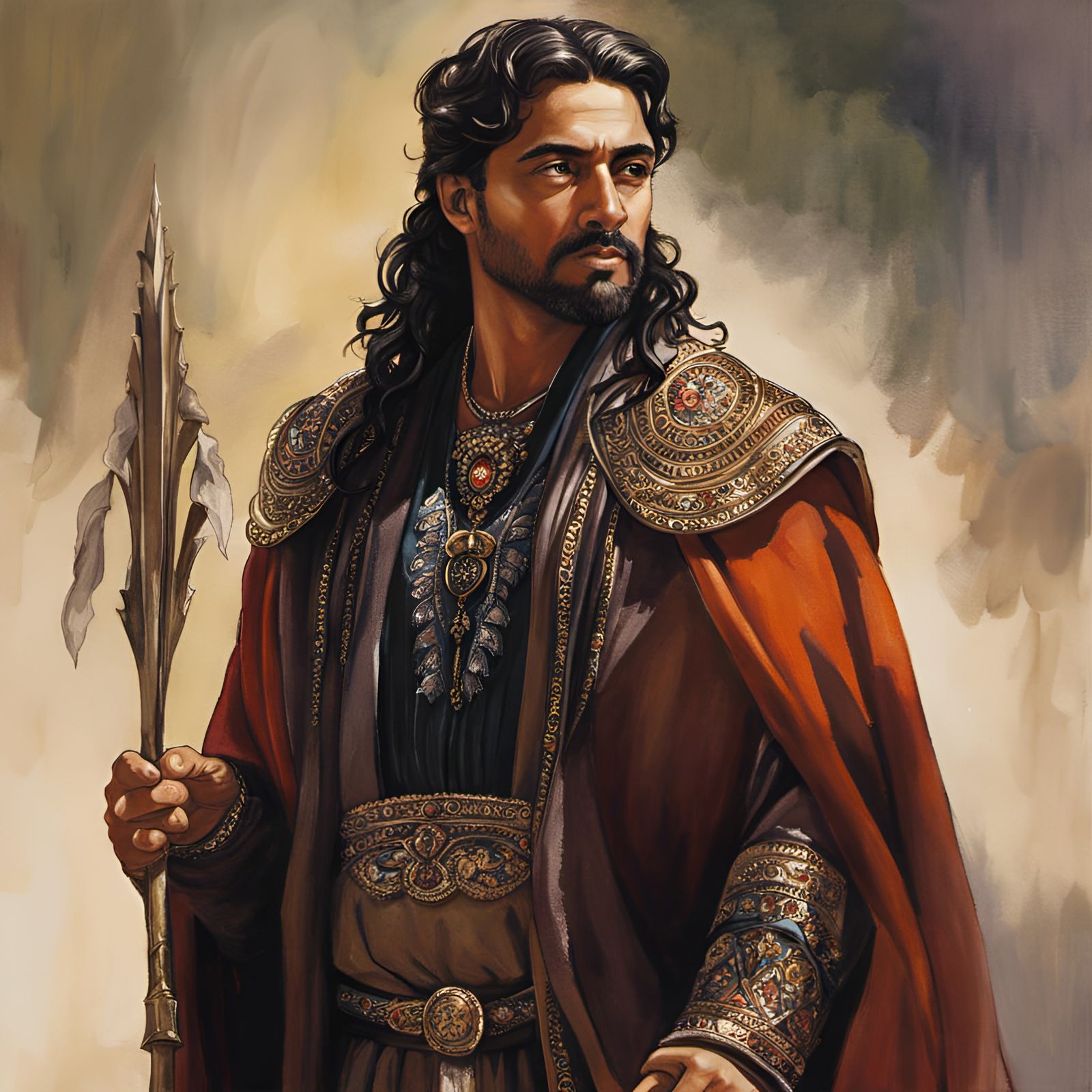 Middle Eastern Warrior in Watercolor Painting Style