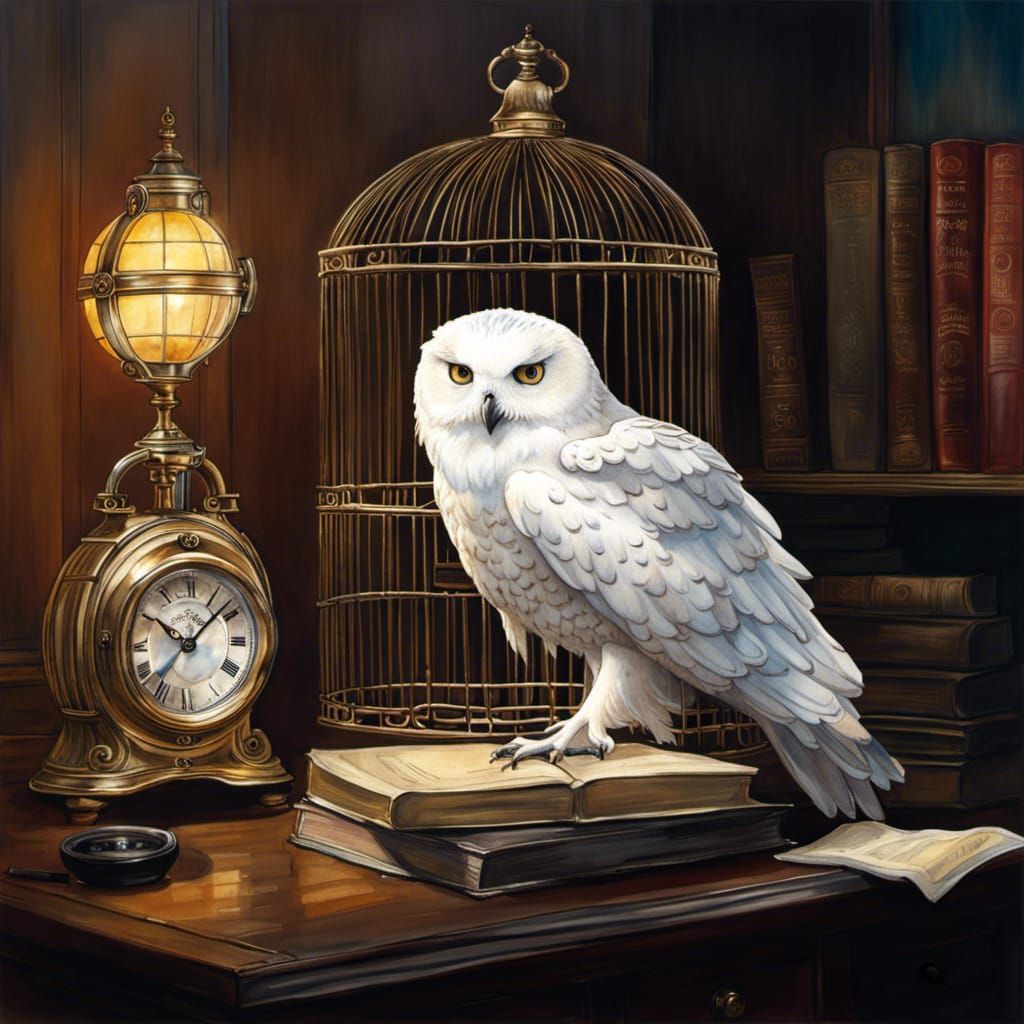 Hyperrealistic Watercolor of Hedwig Delivering Letter