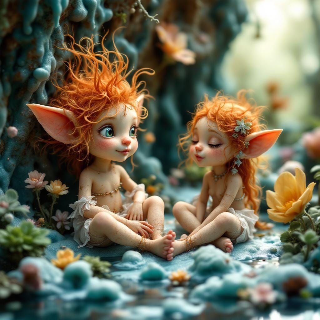 Pygmy Ginger Folk in Dreamy Foamscape, Ethereal Art