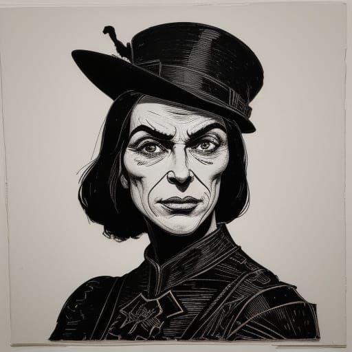 Provocative Woman in Minimal Linocut Style