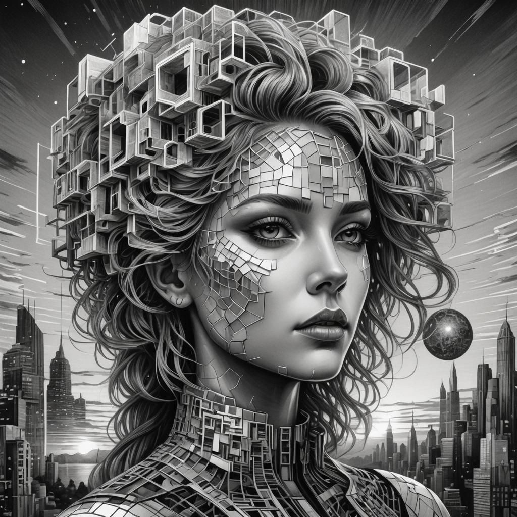 Pencil Sketch - Rubrix Cube Goddess