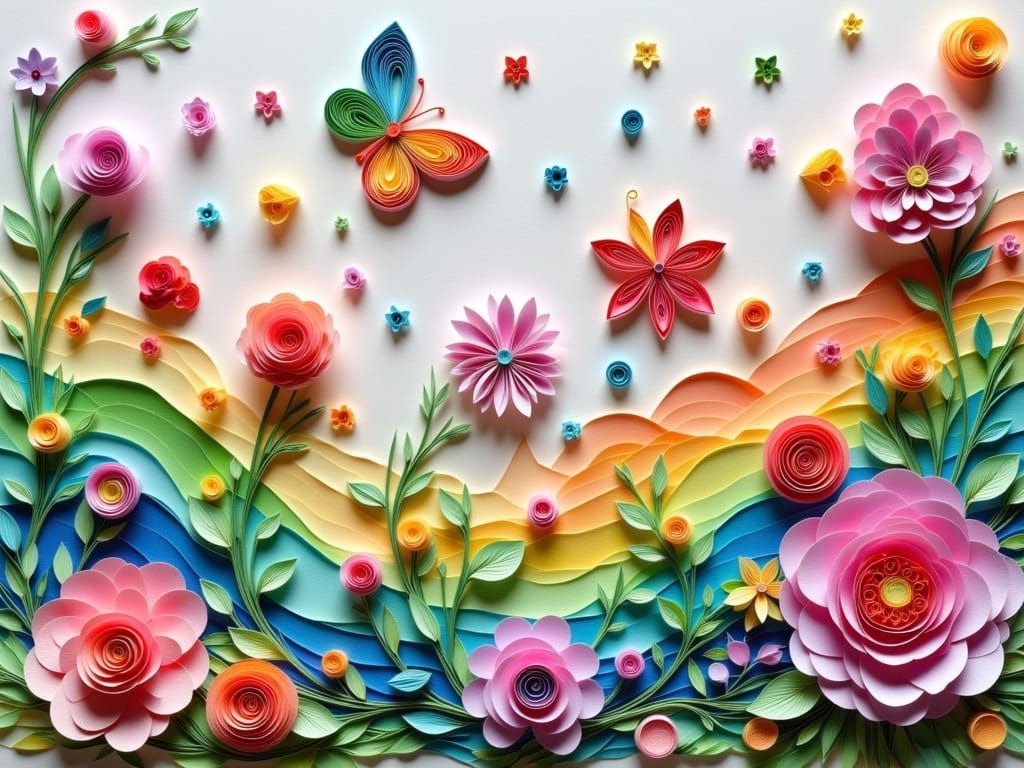 Whimsical Paper Garden in Mosaic Quilling Style