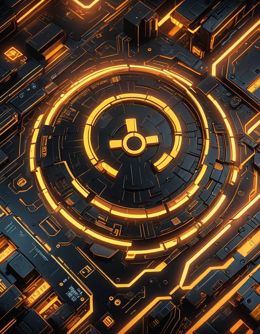 Cyberpunk Radiation Warning Icon in Neon Light