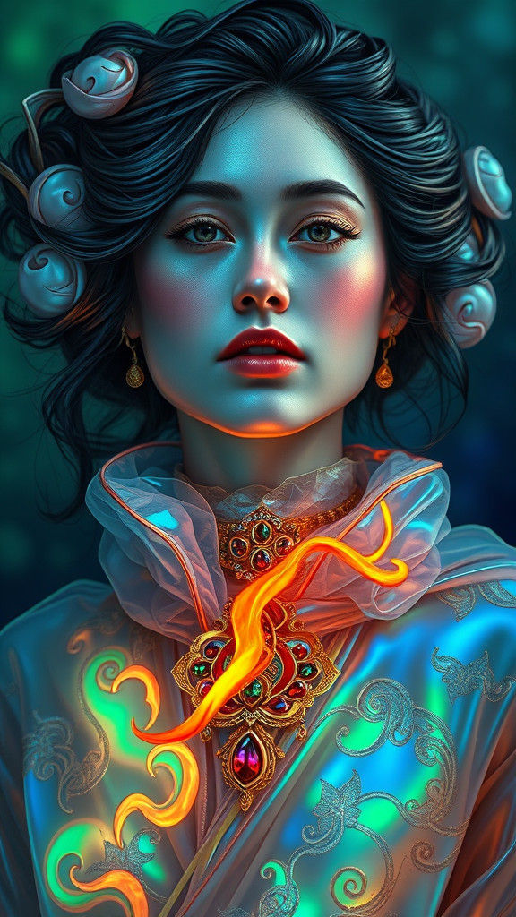 Iridescent Woman Portrait in Surrealist Style