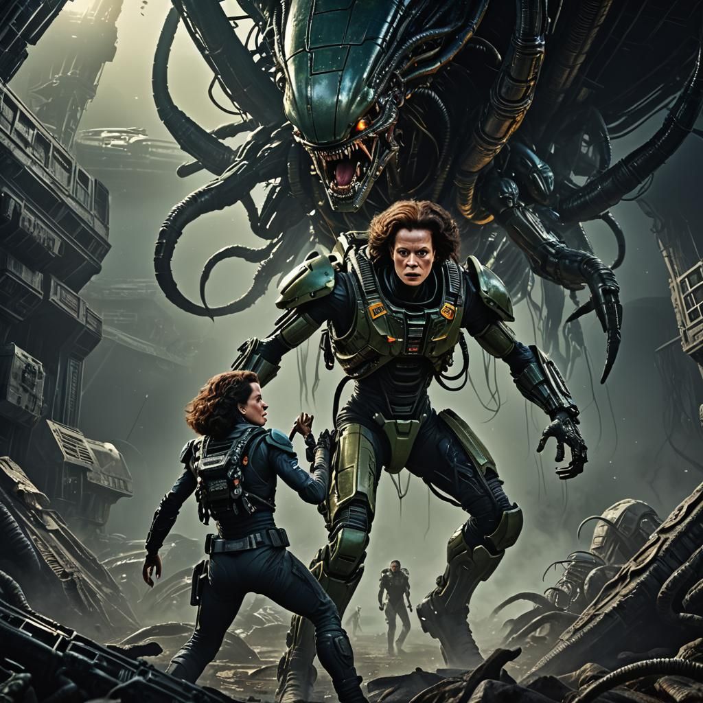 Aliens Scene: Detailed Matte Painting in Deep Color