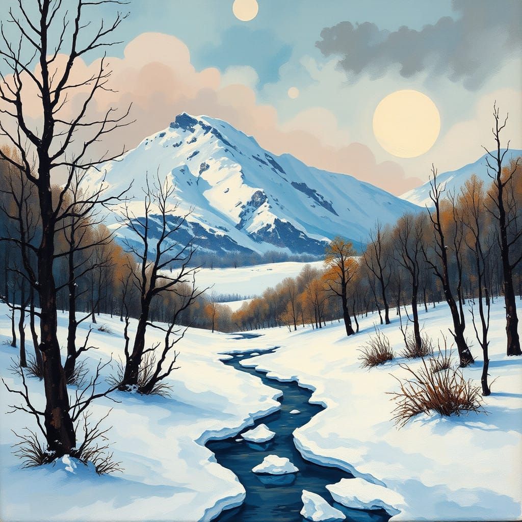 Ethereal Winter Landscape in Vibrant Abstraction