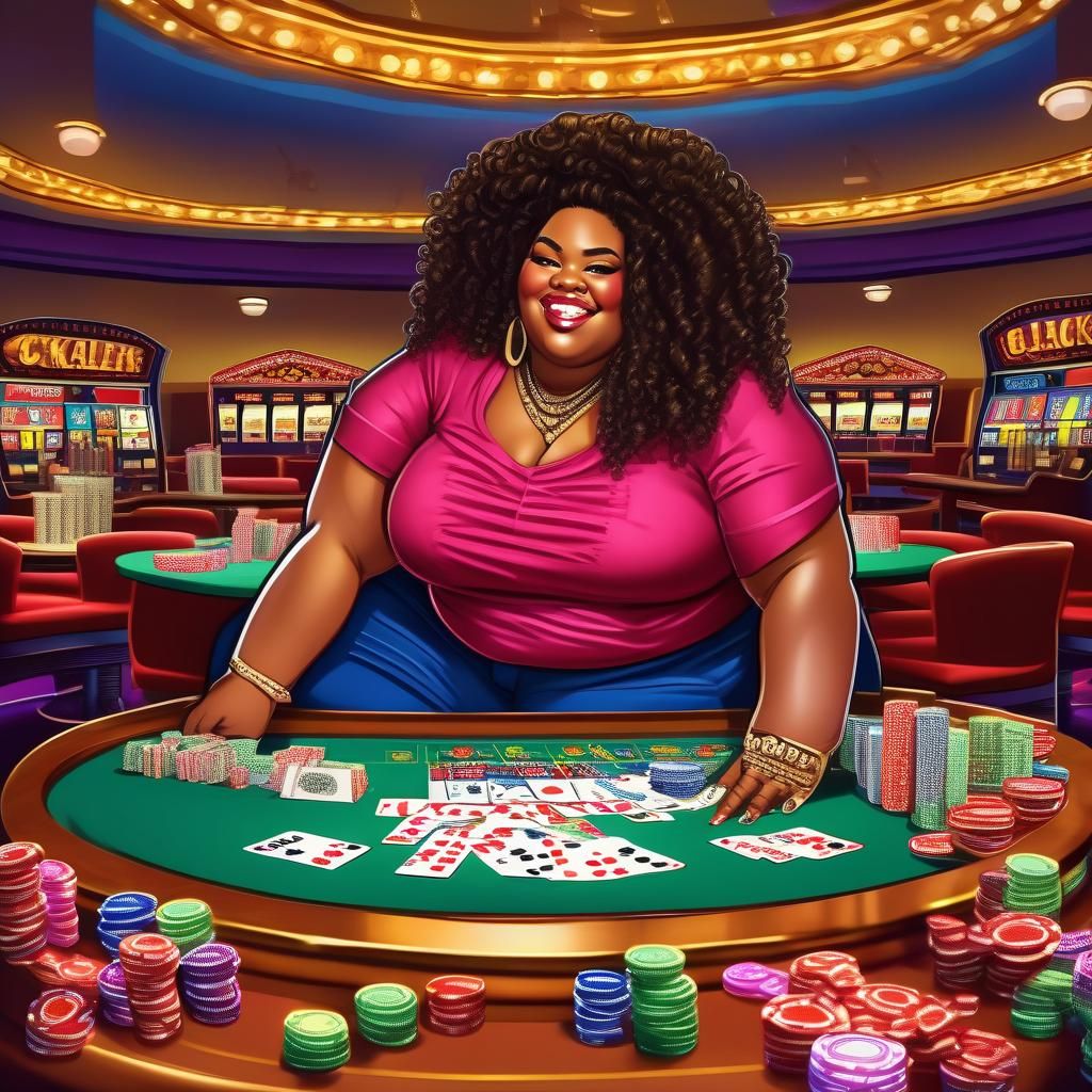Plus-Size Woman Playing Blackjack in Casino
