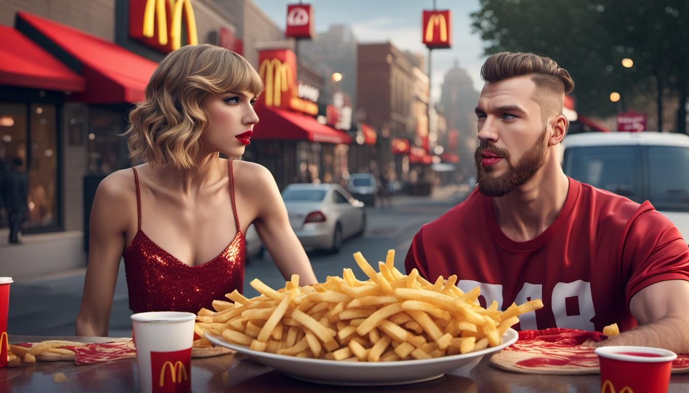 Travis Kelce suspecting Taylor Swift stole one of his fries.