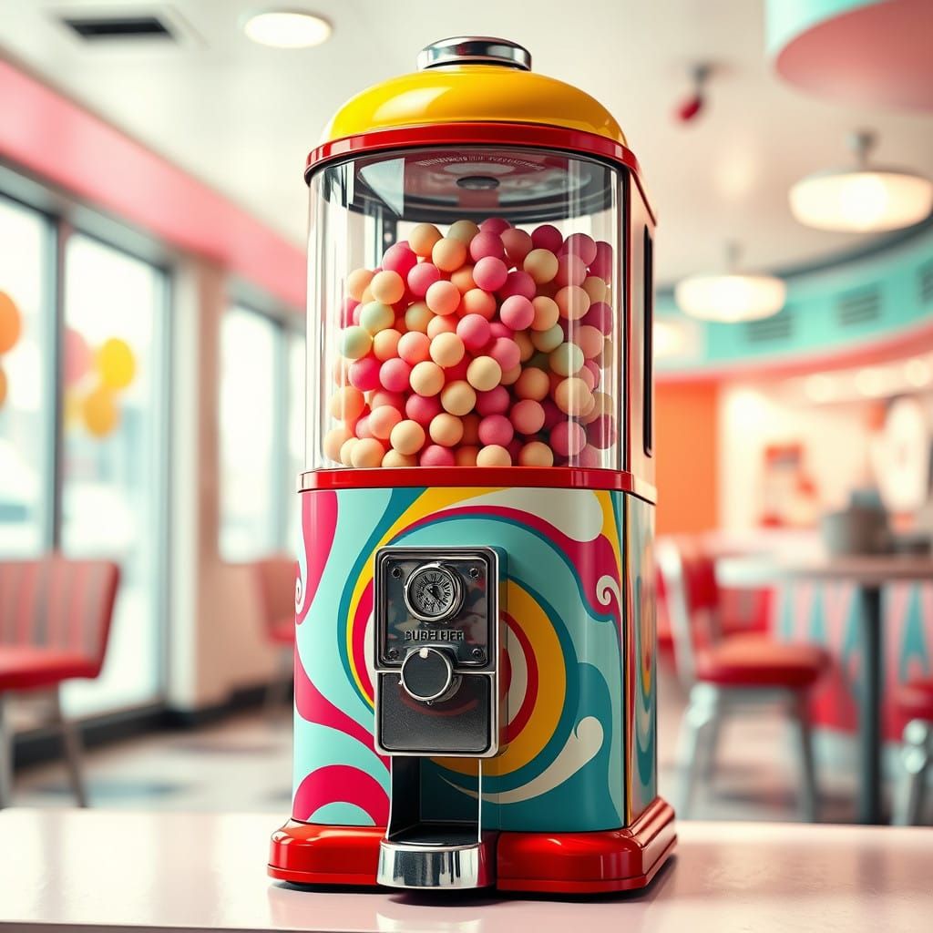 Retro Pop Art Bubblegum Machine in Colorful Diner Style