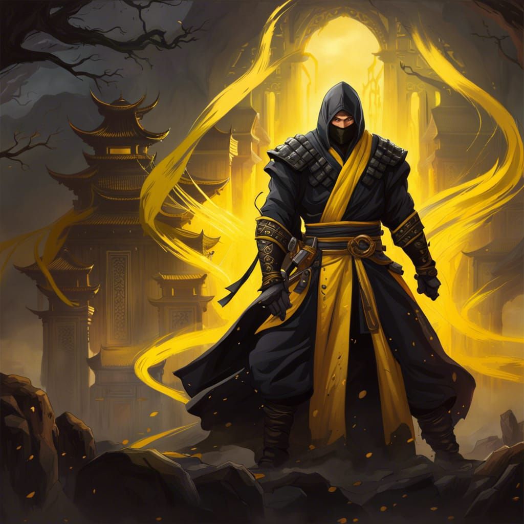Ninja Character with Yellow Energy in Matte Painting