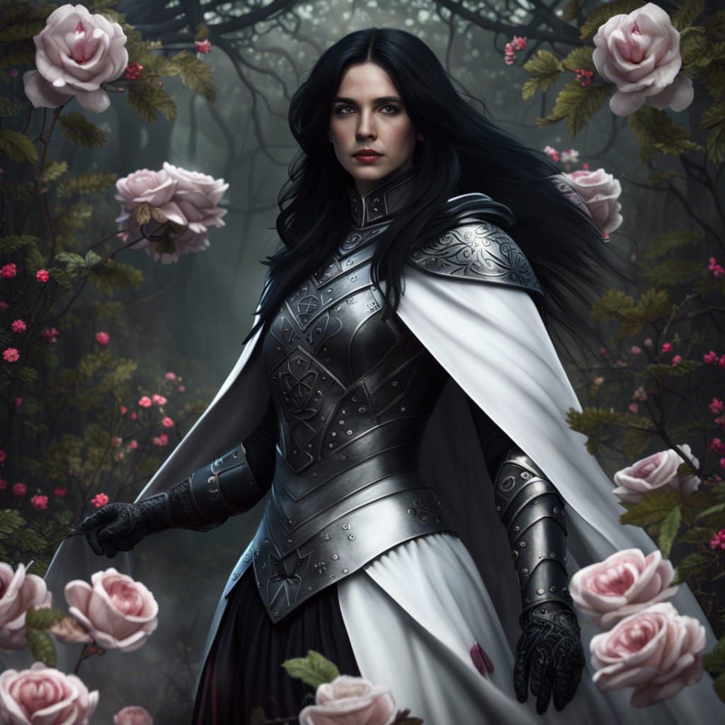 Epic Knight in Dark Forest with Roses