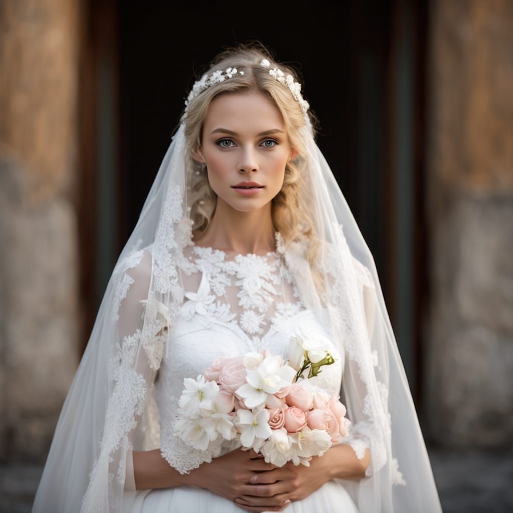 Romantic Portrait of an Elderly Woman in Wedding Dress