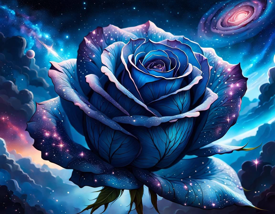 Galaxy Blue Roses in Surreal Digital Art