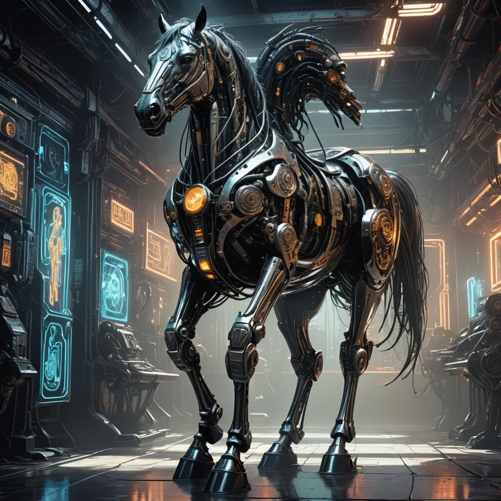 Futuristic Cybernetic Horse in Sci-Fi Digital Art