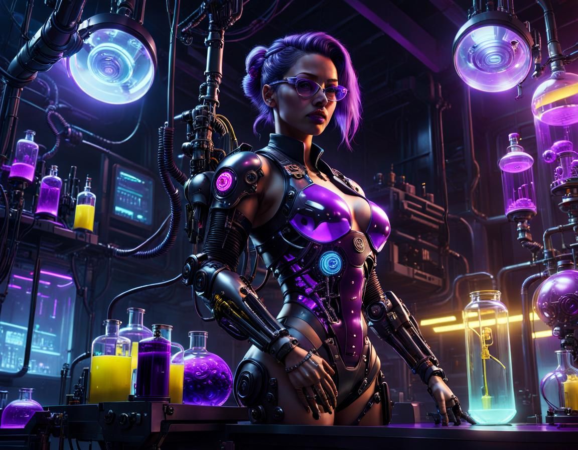 Cyberpunk Scientist in Laboratory Concept Art