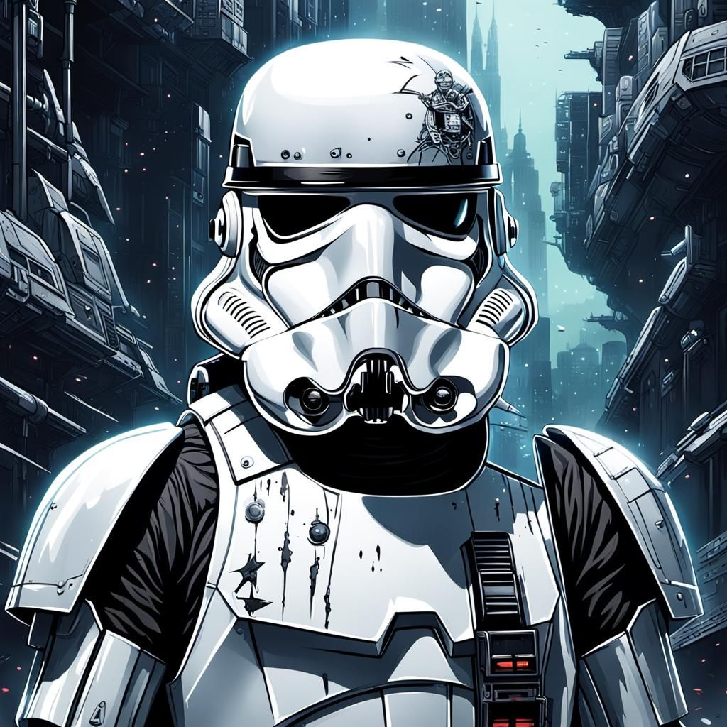 Horrorpunk Stormtrooper in Dystopian Anime Style