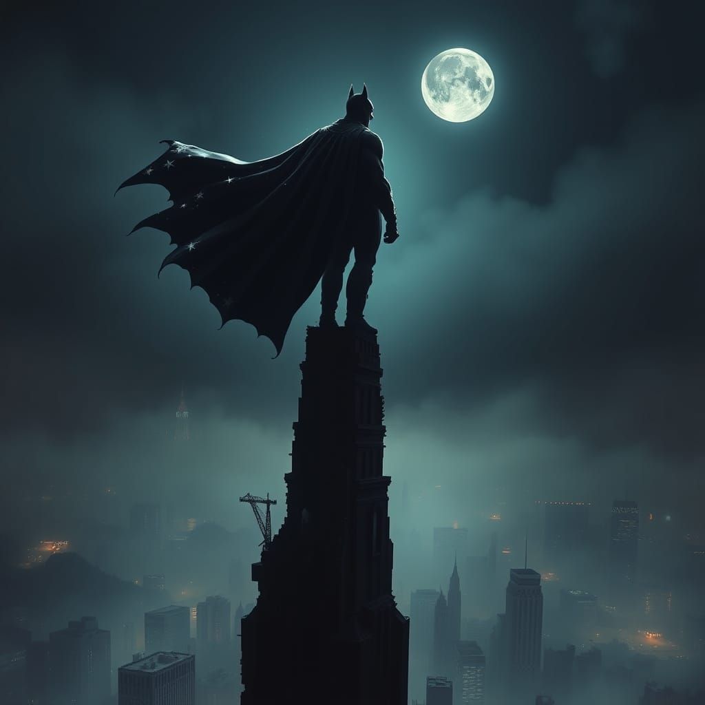 Shadow & Starlight Hero on Gothic Skyscraper