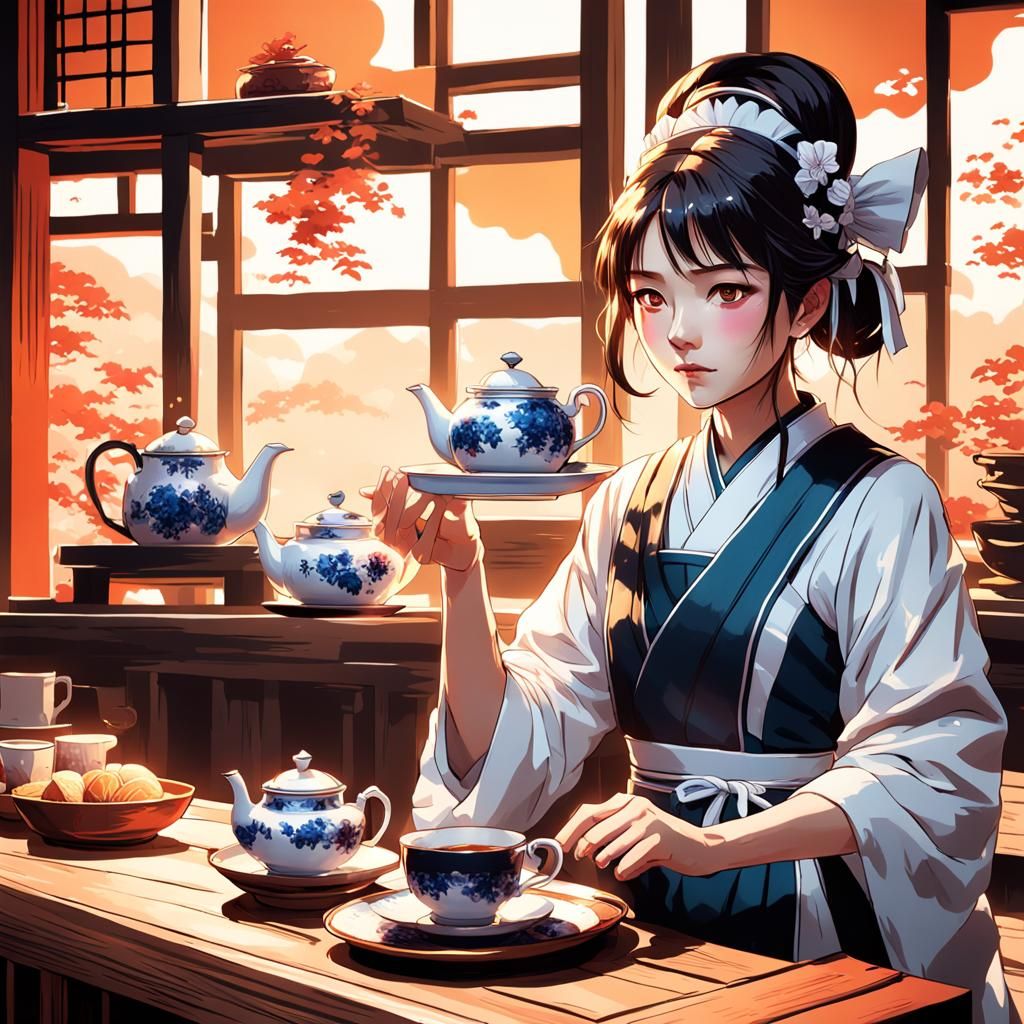 Maid Serving Tea, Traditional Japanese Art