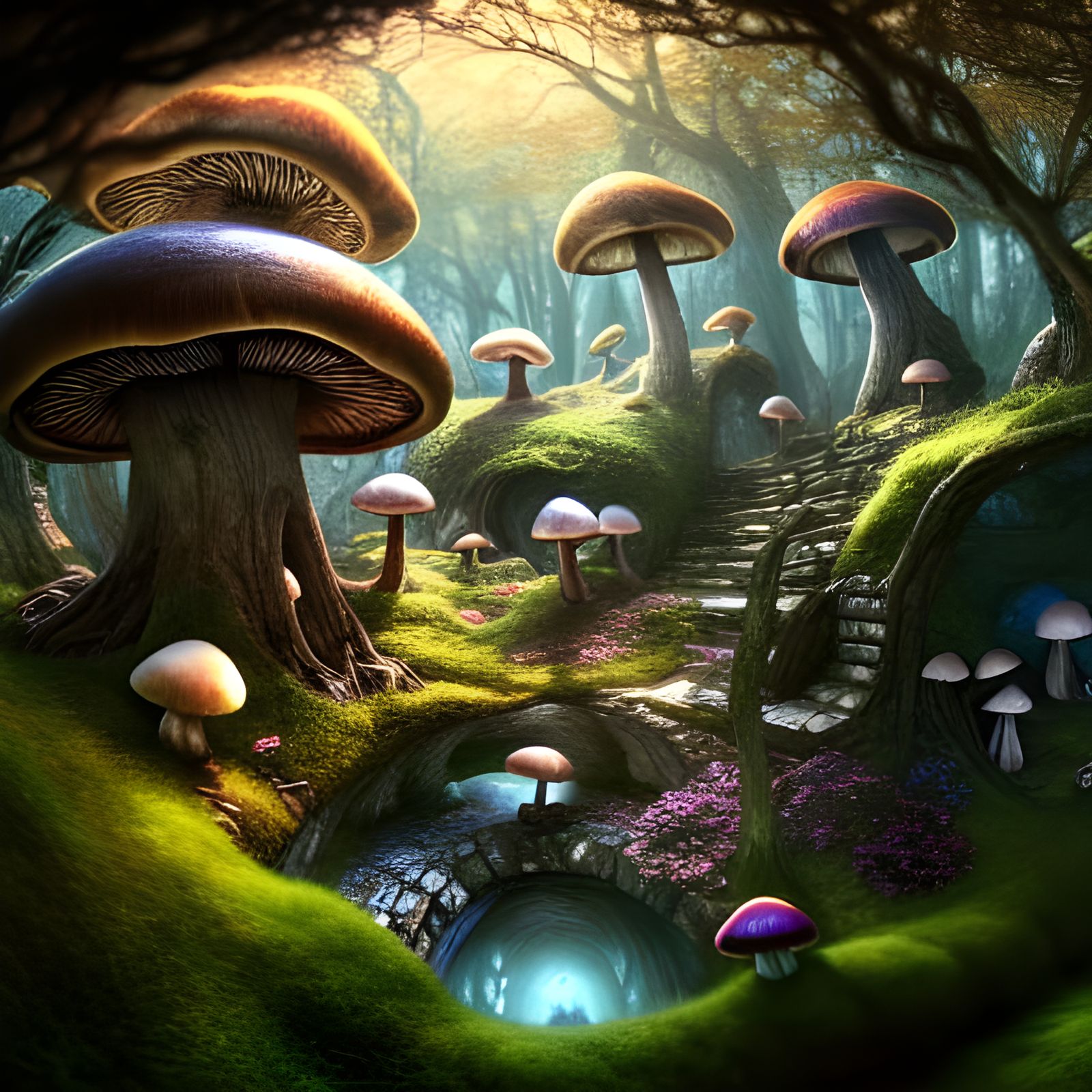 Mushroom Hobbit Hole Village, Fantasy Concept Art