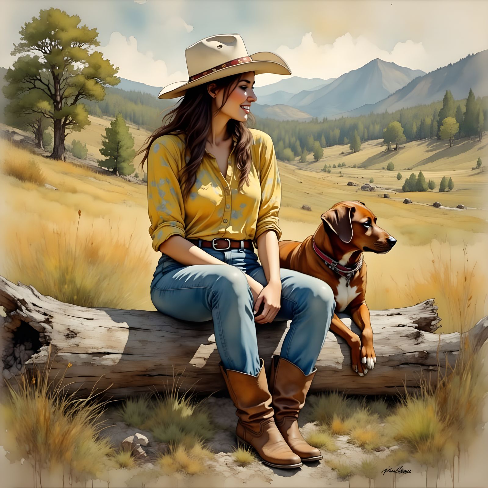 Rustic Cowgirl in Thoughtful Repose
