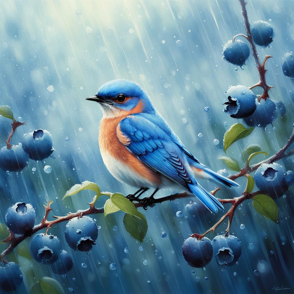 Bluebird in Blueberry Bush: Wildlife Photography