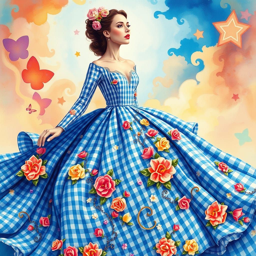 Enchanting Opera Singer in Whimsical Gingham Dreamscapes