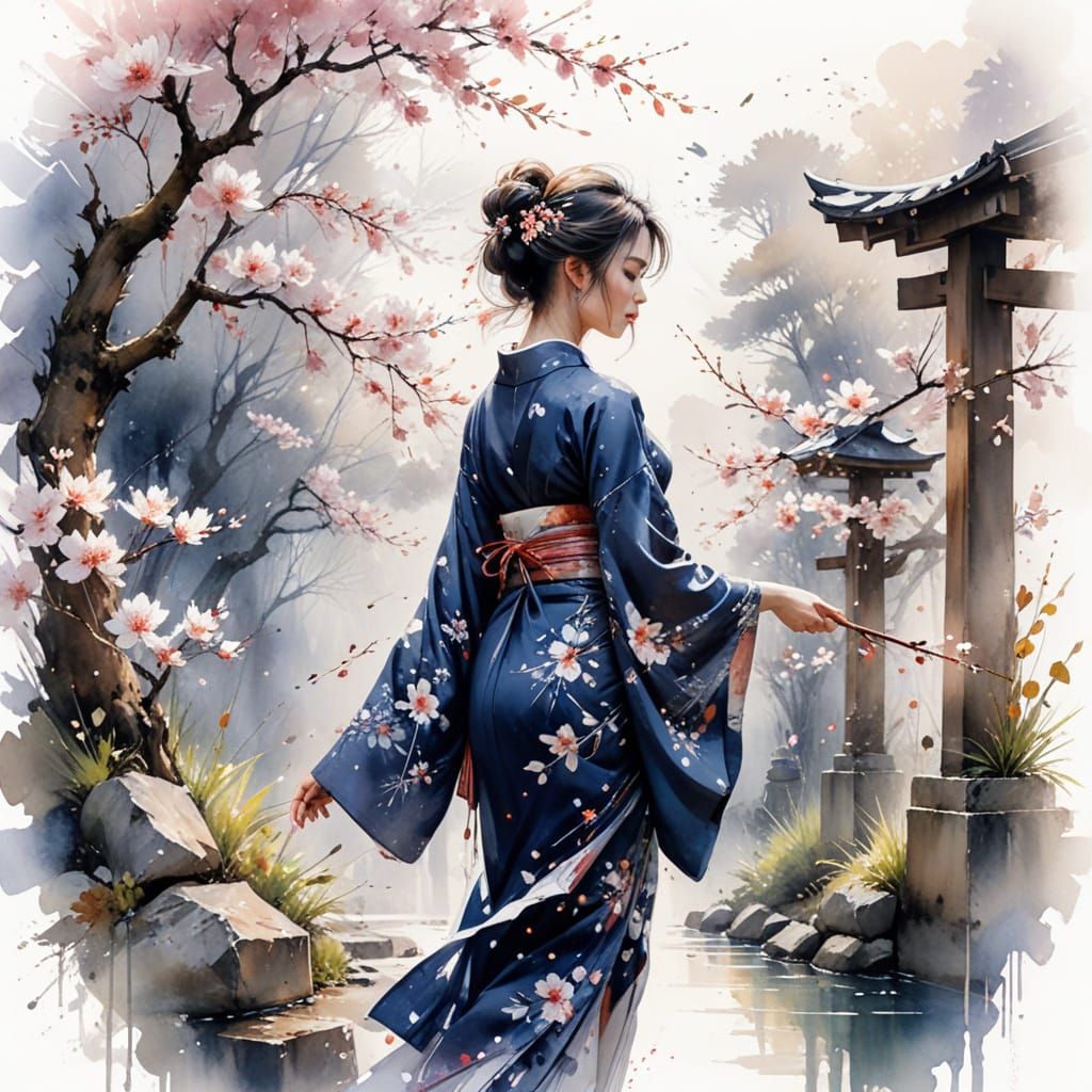 Sakura Garden Kimono Girl Thanking Followers