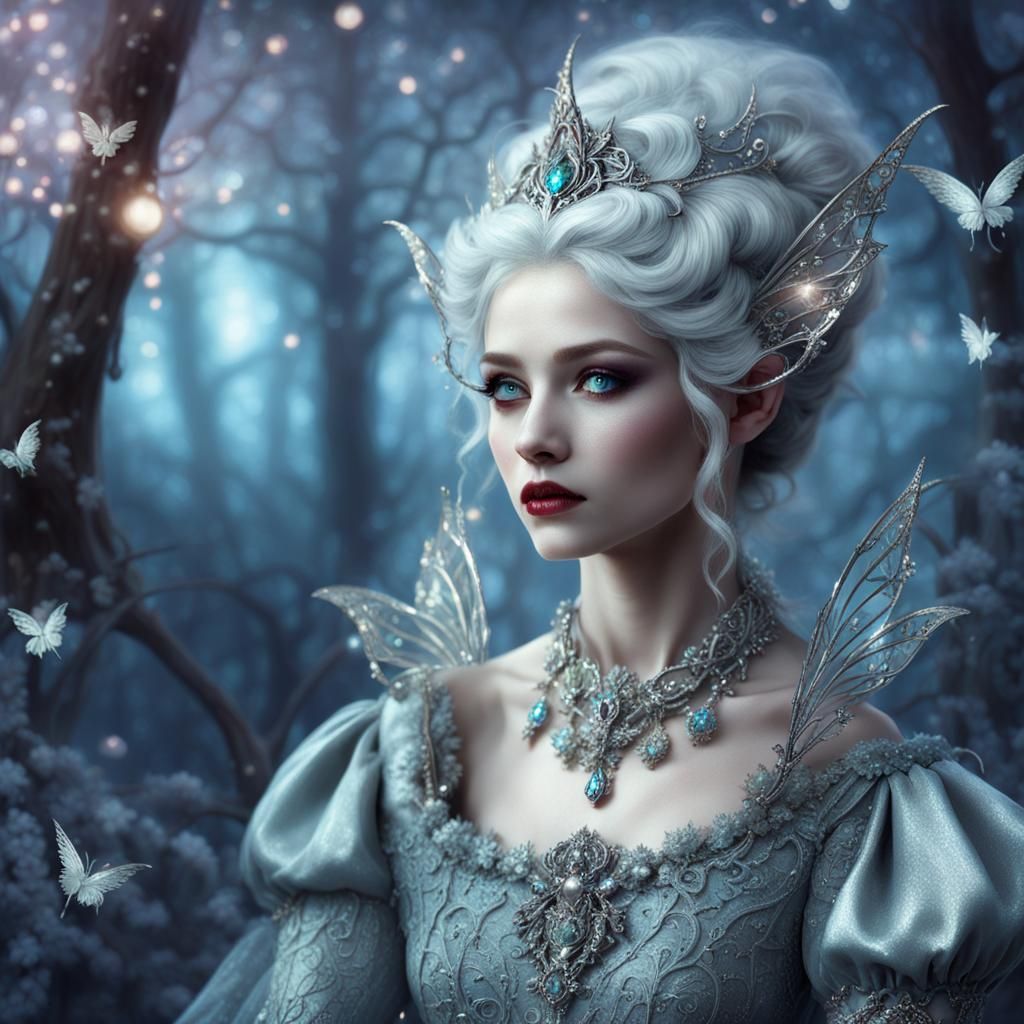 Elfin Queen in Rococo Style with Silver Hair