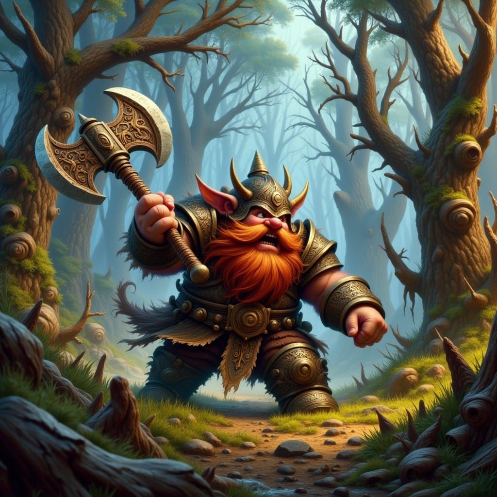 Chibi Dwarf in Epic Fantasy Landscape